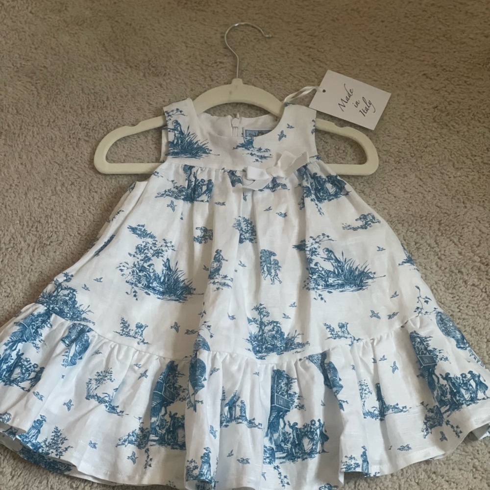 Bognar and piccolini blue and white baby girl dress. Size 12M
